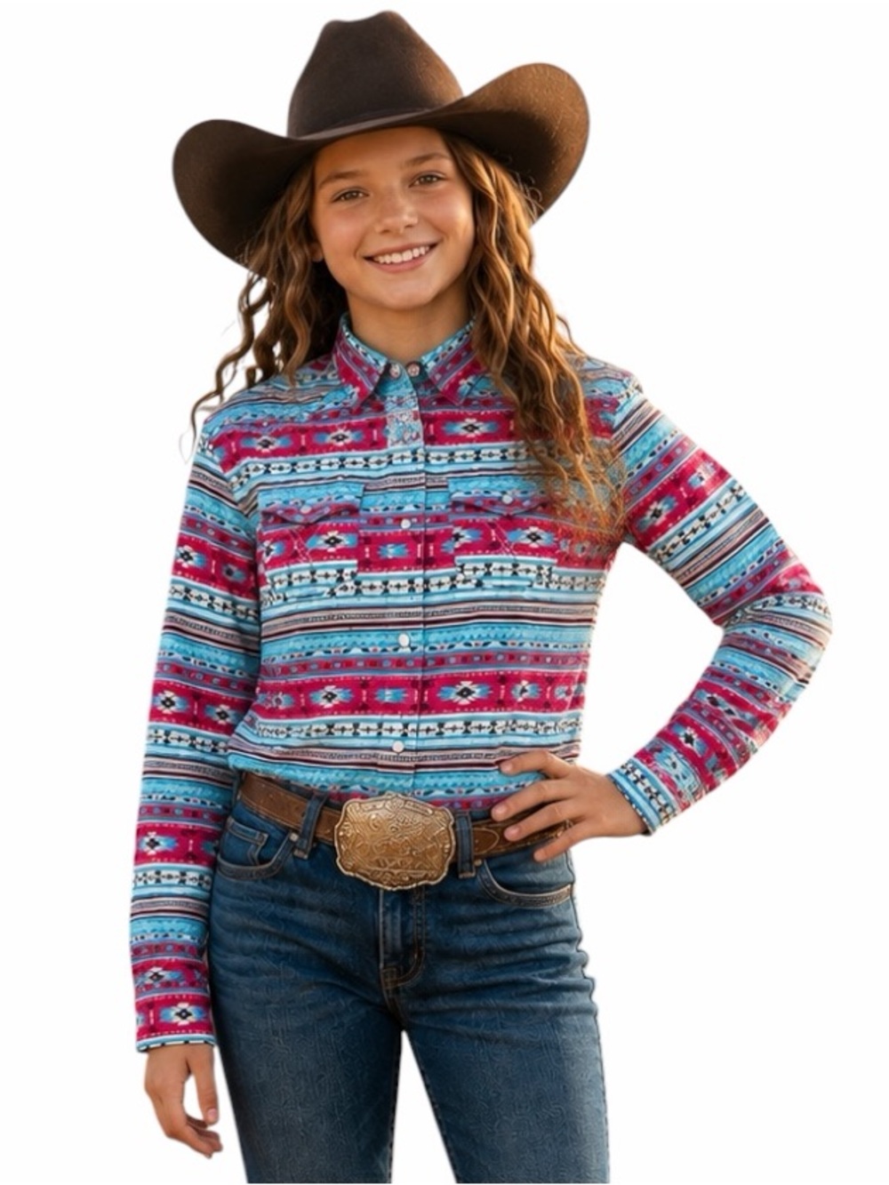 Panhandle Slim XXL Pink Blue Southwestern Print Pearl Snap Western Shirt